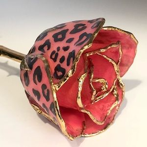 New!! Cheetah print pink gold dipped rose